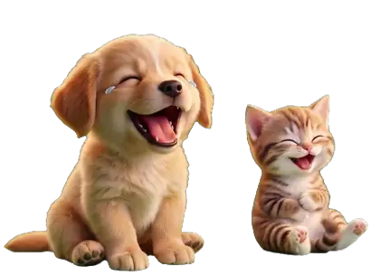 A puppy and a kitten laughing